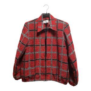 Alfred Dunner 8 Petite Red Black Plaid Full Zip Lined Jacket Coat